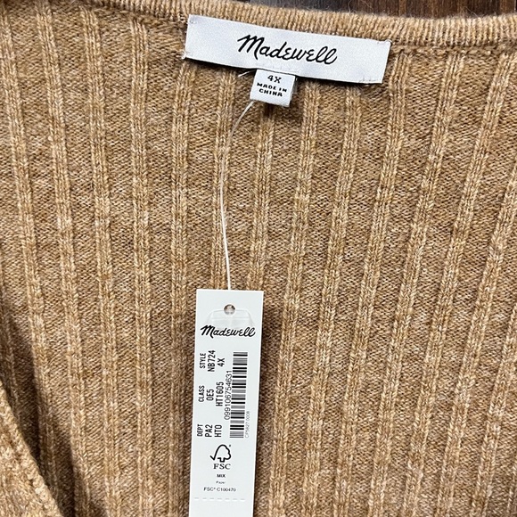 Madewell Cameron Ribbed Cardigan Sweater in Coziest Yarn Heather Toffee 4X NEW - Picture 6 of 7